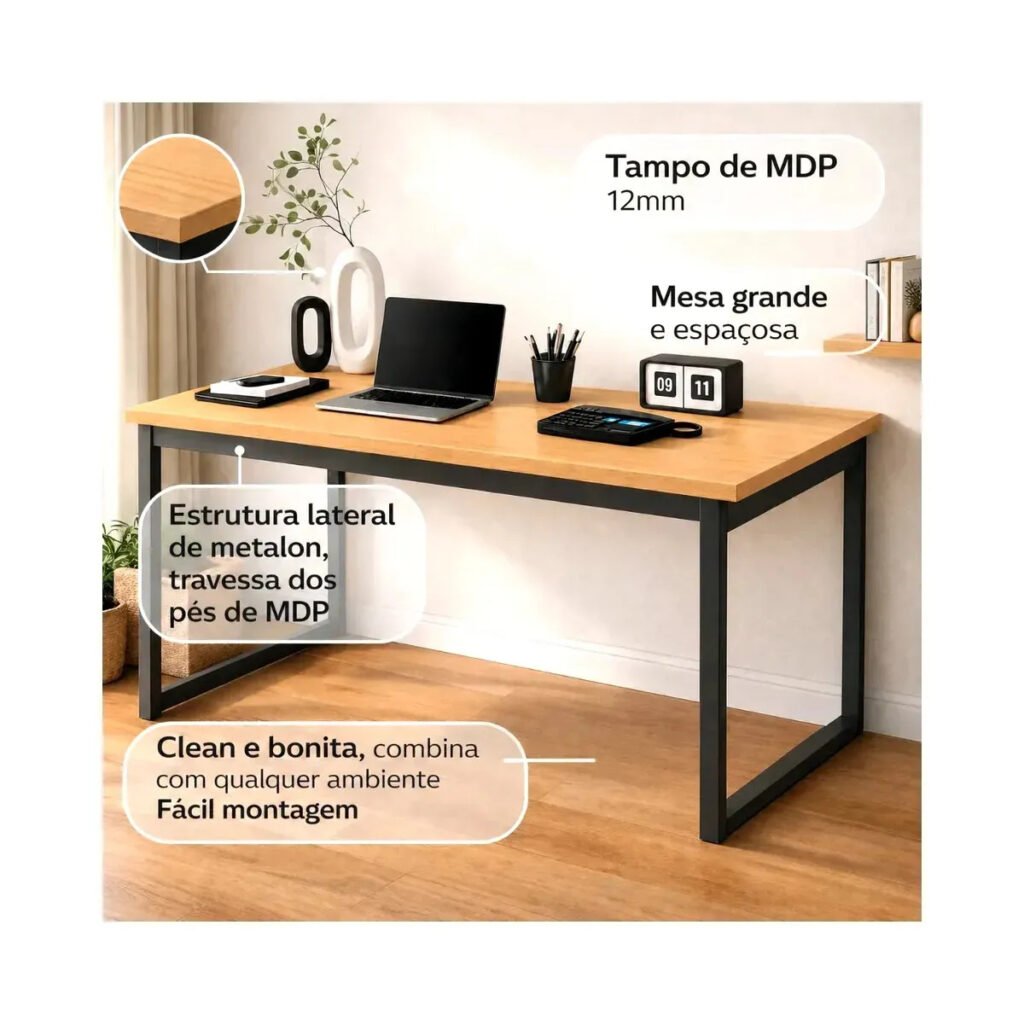 Mesa de escritório industrial 150×60 cm